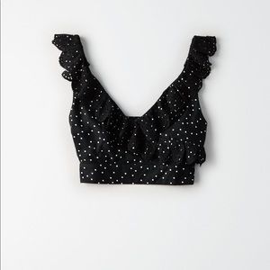 AE Black and White Lace Ruffle Crop Top